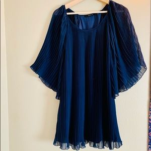 Blue textured see-through sleeves mid length dress